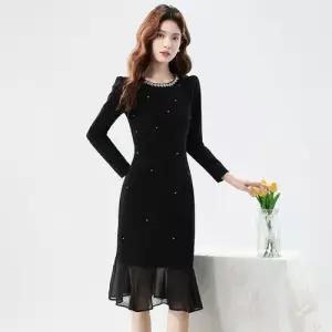 여친 스커트 원피스 가을 쉬폰 슬림핏 머메이드 큐빅 KS3