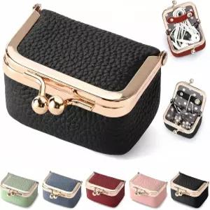 Zivyes 미니 보석함 여행용 작은 동전 지갑 정리함 케이스 정품 가죽 사이즈 (블랙1)