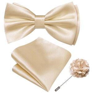 배리.왕 남성용 보우 타이 베이직 컬러 프리타이 보우타이 포켓 스퀘어 라펠 핀 세트 조절 가능한 포멀 턱시도 파티