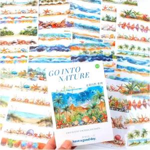 20장 해변 풍경 사전 컷 저널링 스티커북 스크랩북 콜라주 플래너 앨범 투명 PET 및 와시 스티커용