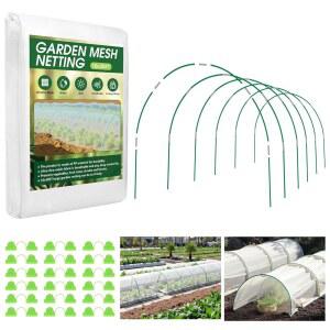 키 큰 침대용 정원 네팅 키트 10x30FT 초미세 메쉬 8FT 섬유 유리 후프 6세트 조류 차단망 채소 식물 커버 꽃