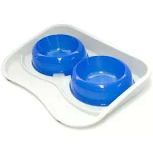 [셀러에이드]강아지 밥 그릇 2구 식기 물 수반 식판 스탠드 블루 고양이그릇