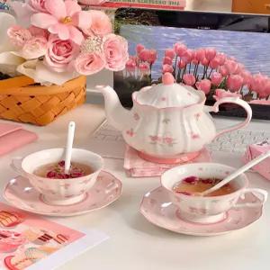 빈티지 플로럴 티포트 컵접시 우리기 차 티팟세트 장미토끼 애프터눈