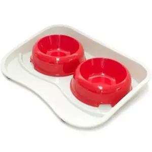 강아지 밥 그릇 2구 식기 물 수반 식판 스탠드 레드 애견밥그릇