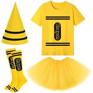 클로빌렛 4종 할로윈 크레용 의상에는 셔츠, 투투 SKirt, 양말, 여성 단체 드레스업용 콘 모자가 포함됩니다