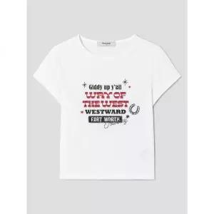 에잇세컨즈 웨스턴 프린트 크롭 티셔츠 화이트 417201