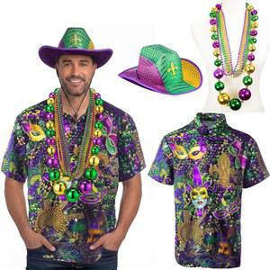 Chicingyou 남성용 Mardi Gras 의상 9pcs Sequin 모자 46 u201D 점보 볼 목걸이 구슬 축제 퍼레이드용 세트