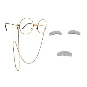 성인 할로윈 코스프레를 위한 그레이 콧수염 눈썹 안경 체인이 있는 노인 코스튬 할아버지 액세서리