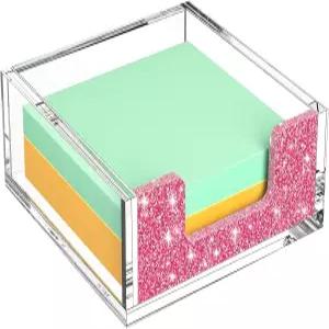 룰료 아크릴 메모장 디스펜서 정리함 - 기숙사 교실 사무실 책상 에스테틱 용품을 위한 투명 및 글리터