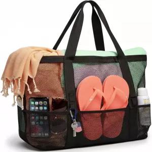 F-컬러 메시 비치백 패밀리 - 크루즈 풀 장난감 해변 휴가 필수품을 위한 대형 토트백