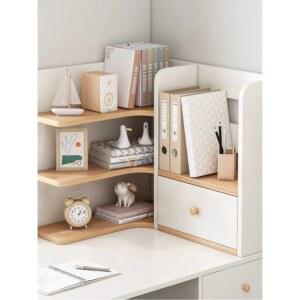 책상책꽂이 원목 3단 책상위 50x30x50CM 왼쪽 책꽂이 수납장 고무나무색 거실