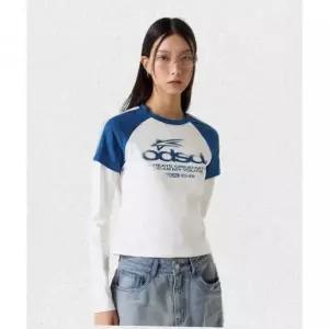 매장정품 오드스튜디오 ODDSTUDIO ODSD 래글런 트랙 세미 크롭 티셔츠 - WHITE BLUE OO4FFRT101WB 1436365