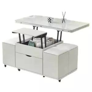 리프트업 테이블 식탁 기능성 스툴 엘리티어 화이트 이동식