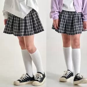 [보리보리/모데쯔]주니어 봄 체크 스커트 등교 10대 초등학생 행사