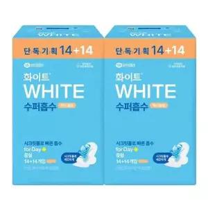 화이트 RY384437 수퍼흡수 맥시슬림 중형 생리대 14+14 x2개