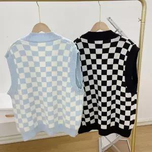 루즈핏 여자 조끼 체크 니트 베스트 가을 데일리룩 NvG9+1asJ