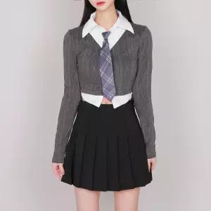 넥타이증정 하이틴 스쿨룩 셔츠 브이넥 상의 세트 ewM9+3xyO