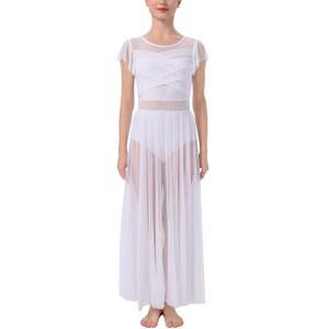 이바콤 여성 서정적인 댄스 드레스 러플 슬리브 플로우리 쉬폰 스커트 현대 무용 의상 우아한 볼룸 살사