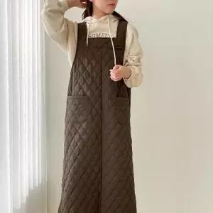 [다잇템]여자 패딩원피스 누빔 퀼팅 주머니 롱원피스 (11763281A)