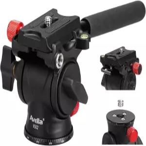 아벨라 삼각대 유체 헤드 팬 틸트 헤드(아르카 타입 퀵 릴리스 플레이트 및 핸들 포함) 컴팩트 비디오