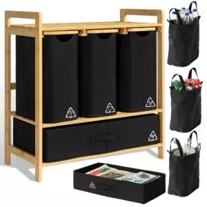 주방용 테라투르 4 섹션 재활용 쓰레기통 ？ 종이 플라스틱 캔용 이중 실내 대나무 정리함 주방 및 사무실용