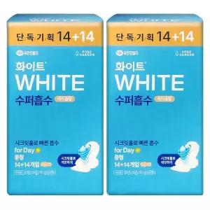 화이트 생리대 수퍼흡수 슬림 중형 14+14매 X 2팩 날개형