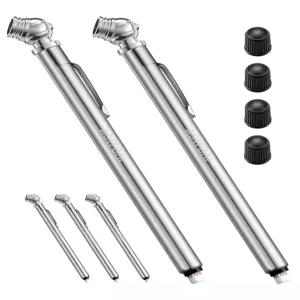 AstroAI 펜슬 타이어 압력 게이지 2팩 10-75PSI ANSI B40.1 등급 B(2 ) 스테인리스 스틸 본체 금속 노즐 3
