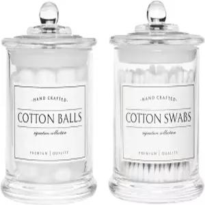 뚜껑이 있는 볼리스노바 2팩 농가 약병 - 욕실 세면대 보관 및 정리를 위한 유리 큐팁 디스펜서 면봉 홀더