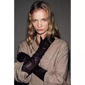 ZARA 100% 가죽 롱 장갑 - 석류