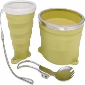 캠핑용 실리콘 접이식 그릇 컵과 스테인리스 스틸 스푼으로 야외 하이킹 여행 및 피크닉을 위한 케이지야