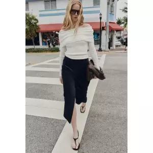 ZARA 오프숄더 니트 스웨터 - 화이트