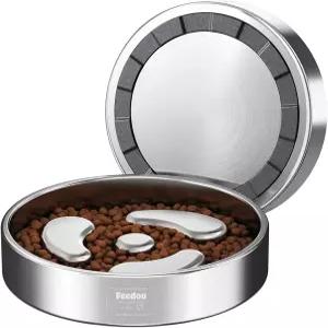 작은 강아지를 위한 피두 슬로우 피더 개 볼-1컵 이중층 304 스테인리스 스틸 퍼즐 볼 빠른 먹는 사람을