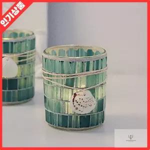 유리모자이크 캔들홀더 에메랄드 감성인테리어 티라이트