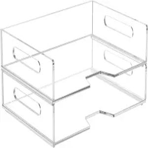 학교 가정 사무실용 아크릴 종이 트레이 2팩 클리어 레터 책상 쌓기 정리함 - 수평