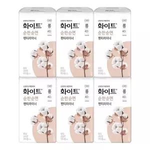 화이트 순한순면 팬티라이너 롱 생리대 40입x6개