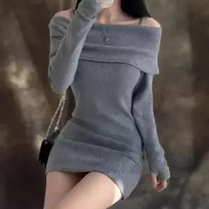 [신상오픈런]여성용 사랑스러운 오프숄더 미니 니트 원피스 여리핏 (42512870)