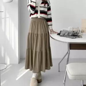 [신상오픈런]여자 골덴치마 밴딩 캉캉 가을 겨울 데이트룩 롱스커트 (42355638)