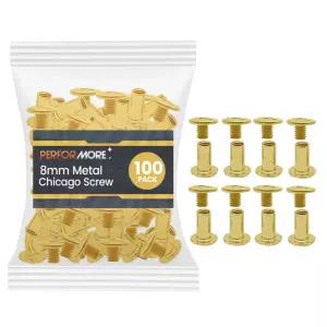 시카고 나사 포스트 바인딩 100팩 스크랩북 사진 앨범 가죽 수리를 위한 8mm 황동 도금 금속