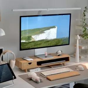 서랍이 있는 ROCDEER 대나무 모니터 스탠드 라이저 케이블 관리 및 보관 정리함이 책상용 인체공학적