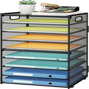 책상용 SUBEKYU 9단 종이 정리함 - 블랙 메탈 메시 레터 트레이 파일 정리함에는 사무실 가정용 정리함을