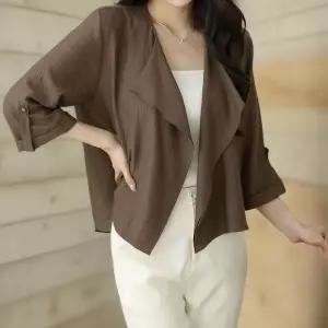 [신상오픈런]여성용 가을 링클 오픈카라 칠부 자켓 오피스 스타일 (39139743)