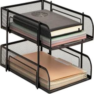 마인드 리더 스태커블 종이 트레이 데스크탑 정리함 파일 저장 사무실 메탈 메시 2개 블랙