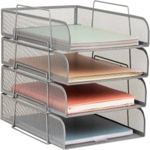 마인드 리더 스태커블 종이 트레이 데스크탑 정리함 파일 저장 사무실 금속 메시 10.5인치 L x 13.5인치 W