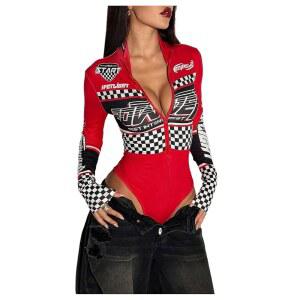 고글리터 여성 레이스카 드라이버 셰이프웨어 바디수트 터틀넥 긴팔 집업 코스튬 그래픽 레이서