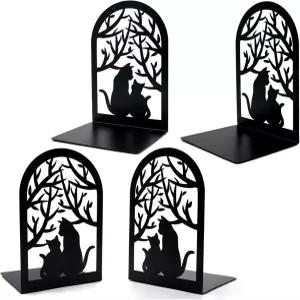 북엔드 메탈 고양이 장식 선반용 무거운 책을 위한 홈 블랙 논스키드 북 스토퍼 7 x 4.7 4 인치(2 쌍)