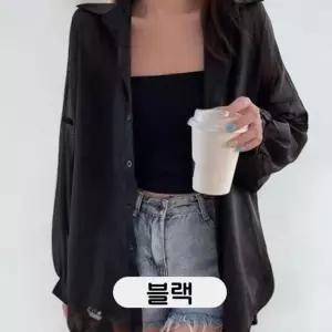 베리노블 여성 린넨 긴팔 블랙색 셔츠 시스루 루즈핏 시크 캐주얼 lrA8+9Nrj