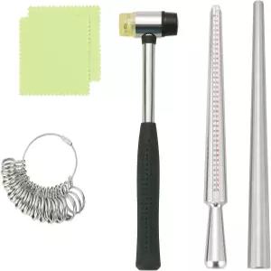 마이풀 링 사이즈 측정 도구 키트 27개의 금속 사이즈와 스테인리스 스틸 맨드릴 고무 망치 양면 및 정확한