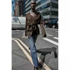 ZARA 벨트 니트 재킷 - 브라운