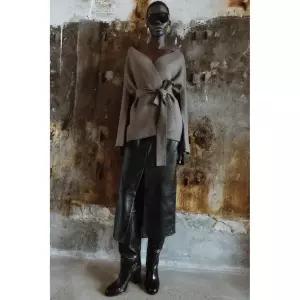 ZARA 벨트 니트 재킷 - 밍크