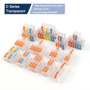 5피스 투명 범용 컴팩트 분배기 버트 스플 라이스 와이어 커넥터 28-12AWG 용 Led 라이트 고속 푸시 인 터